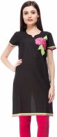 9 Fab Casual, Formal Self Design Women's Kurti(Black)