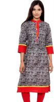 Aakashi Casual Self Design Women's Kurti(Black)