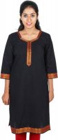 Aashitha Casual Solid Women's Kurti(Black)