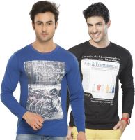 Alan Jones Graphic Print Men's Round Neck Black T-Shirt(Pack of 2)