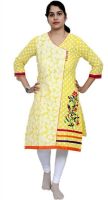 Artisan Embroidered, Floral Print Women's Straight Kurta(Yellow)