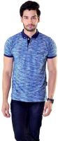 Avoir Envie Self Design Men's Polo Neck Blue T-Shirt