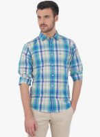 Basics Aqua Blue Checked Slim Fit Casual Shirt