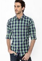 Basics Checks Green Casual Shirt