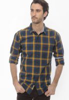 Basics Checks Navy Blue Casual Shirt