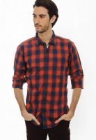 Basics Checks Orange Casual Shirt