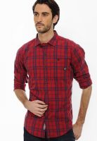 Basics Checks Red Casual Shirt