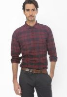 Basics Checks Wine Casual Shirt