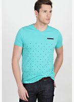 Basics Green Solid V Neck T-Shirts