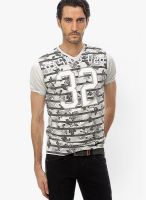 Basics Grey Printed V Neck T-Shirts
