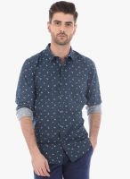 Basics Navy Blue Printed Casual Shirt