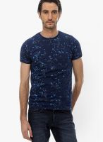 Basics Navy Blue Printed Henley T-Shirts