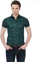 Basics Printed Men's Polo Neck Dark Green T-Shirt