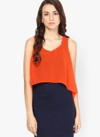 Besiva Orange Colored Solid Asymmetric Dress