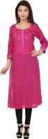 Bhane Casual Embroidered Women's Kurti(Pink)