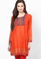 Biba Cotton Blend Orange Kurta