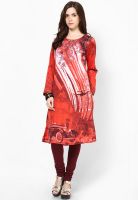 Biba Cotton Blend Red Kurti