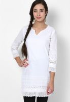 Biba Cotton Blend White Kurti