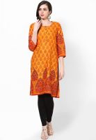 Biba Mustard Yellow Printed Kurtas