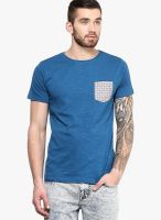 Blue Saint Blue Solid Round Neck T-Shirts