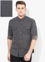 Blue Saint Charcoal Grey Printed Slim Fit Casual Shirt