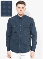 Blue Saint Navy Blue Printed Slim Fit Casual Shirt