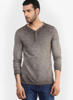 Breakbounce Grey Solid Henley T-Shirts