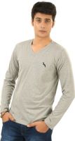 BrownBird Solid Men's V-neck Grey T-Shirt