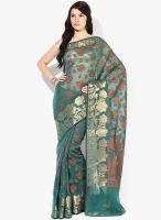 Bunkar Green Embroidered Silk Blend Saree