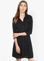 Calgari Black Colored Solid Asymmetric Dress