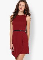 Calgari Maroon Colored Solid Shift Dress