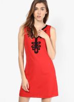 Calgari Red Colored Solid Shift Dress