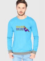 Campus Sutra Blue Solid Round Neck T-Shirts