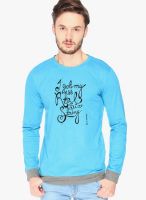 Campus Sutra Light Blue Printed Round Neck T-Shirts