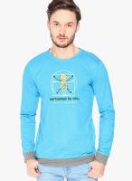 Campus Sutra Light Blue Printed Round Neck T-Shirts