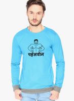 Campus Sutra Light Blue Printed Round Neck T-Shirts