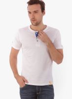 Campus Sutra White Solid Henley T-Shirt