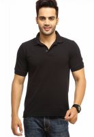 Cation Black Solid Polo T-Shirts