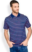 Color Plus Striped Men's Polo Neck Blue T-Shirt