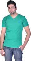 Colors and Blends Solid Men's V-neck Green T-Shirt