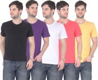 E'Hiose Solid Men's Round Neck Multicolor T-Shirt(Pack of 5)