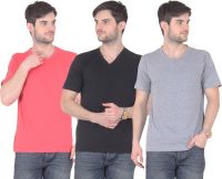 E'Hiose Solid Men's V-neck, Round Neck Multicolor T-Shirt(Pack of 3)