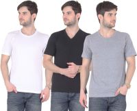 E'Hiose Solid Men's V-neck, Round Neck Multicolor T-Shirt(Pack of 3)