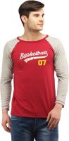 Fio Printed Men's Round Neck Maroon, Grey T-Shirt