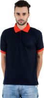 Gdivine Solid Men's Polo Neck Dark Blue T-Shirt