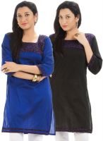 HiFi Casual Solid Women's Kurti(Pack of 2, Blue, Black)