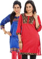HiFi Casual Solid Women's Kurti(Pack of 2, Red, Blue)