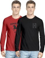 Hueman Printed Men's Round Neck Black T-Shirt(Pack of 2)