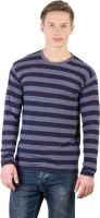 Hypernation Striped Men's Round Neck Blue, Grey T-Shirt