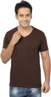 Jangoboy Solid Men's V-neck Brown T-Shirt